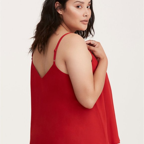 Torrid Embroidered Chiffon Swing Cami Red Blouse 2 - Picture 2 of 5